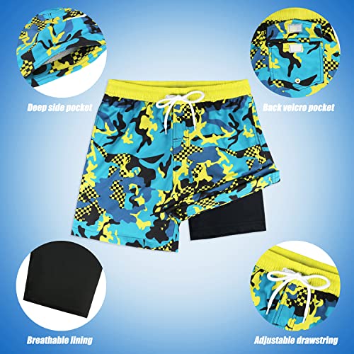 Image of Boys Swim Trunks with Boxer Brief Liner Compression Anti Chafe Swimming Shorts Stretchy UPF Quick Dry Swimsuit