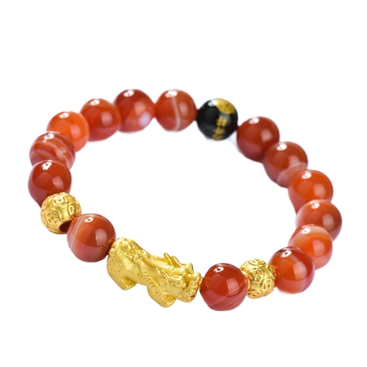 OIFAODAO Rosary bracelet, Color Change Pixiu/Piyao Natural Agates Red Beads Bracelet(A)