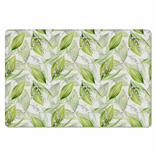 Watercolor Leaves Antifatigue Kitchen Bath Door Mat Cushioned Runner Rug,Washable Welcome Floor Sink Mat,Waterproof & Non-Slip Kitchen Standing Doormat,Tropical Botanical Floral Green White 20