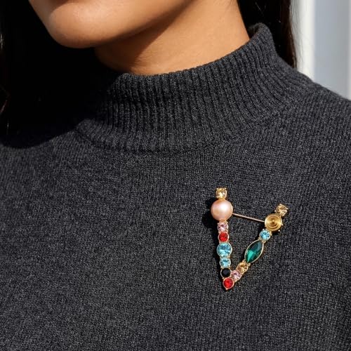 Image of Initial Brooch Pins A-Z 26 Letters Brooches For Women Colorful Enamel Alphabet Pin Pearl Crystal Lapel Pin