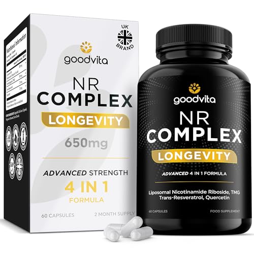 Goodvita Nicotinamide Riboside NR Supplement (4 in 1 Complex) 60 Caps 2 Months Supply | UK Made | Boost NAD+ Anti-Aging | TMG Resveratrol Quercetin | Liposomal Highest Bioavailability