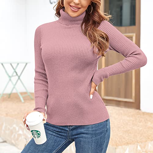 Image of Rocorose Women's Ribbed Turtleneck Sweater Long Sleeve Knitted Solid Pullover