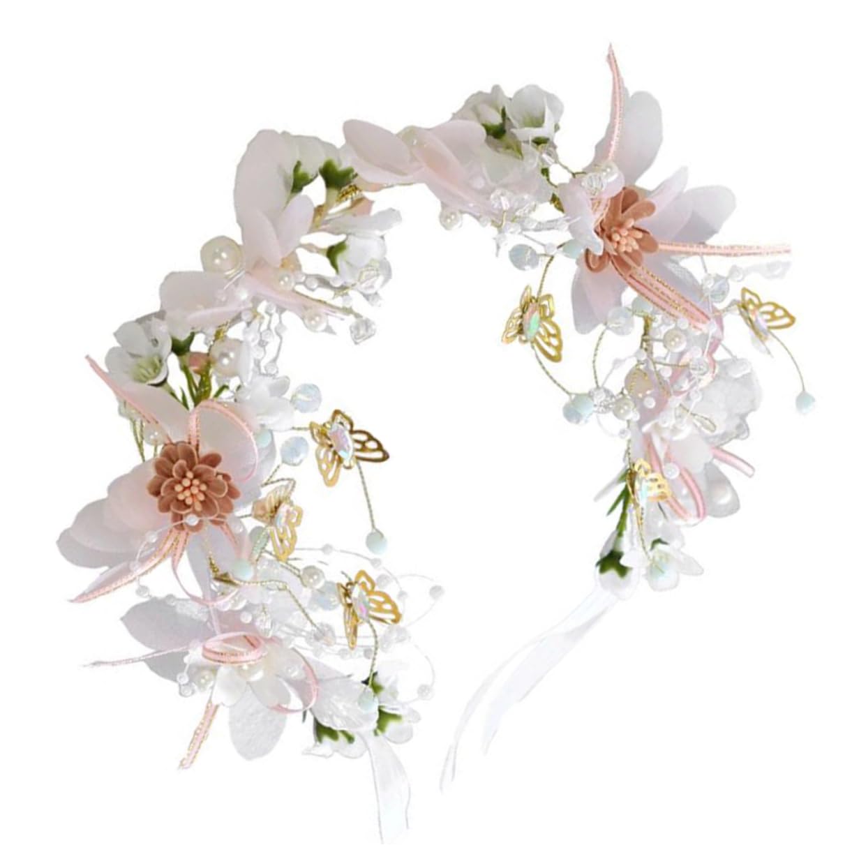 DOITOOL 3stücke Blumenkranz Haarschmuck Mit Perlen Und Schleife Elegant Und Leicht Für Hochzeiten Partys Und Besondere Anlässe Blumenschmuck Für Bräute Und Feiern