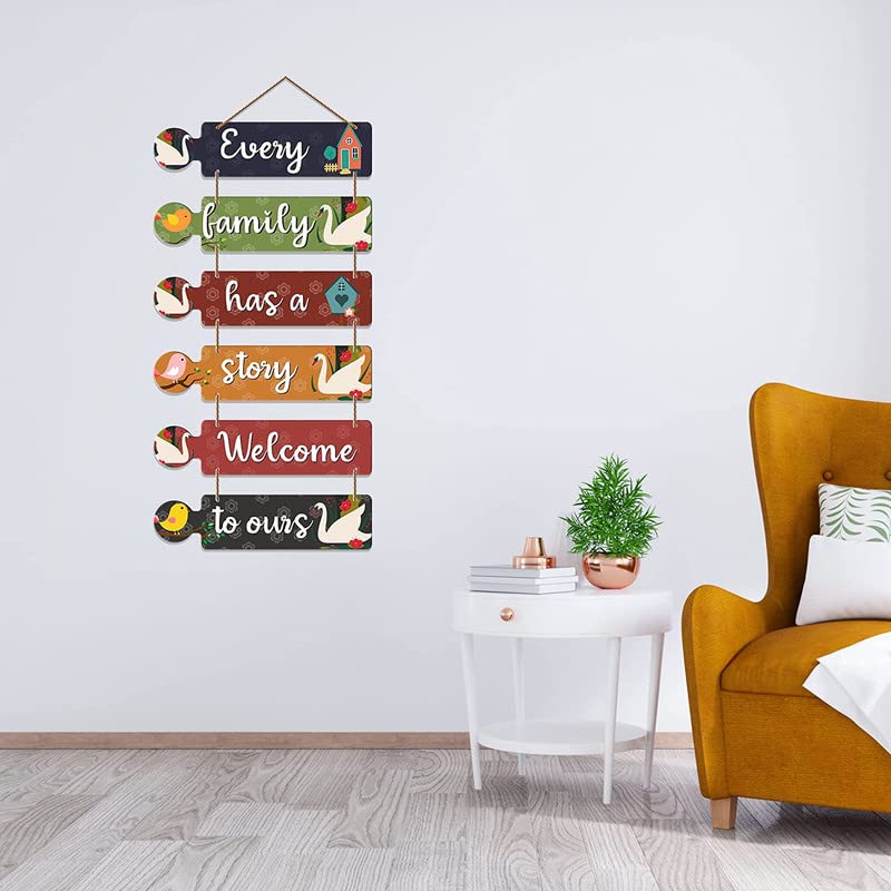 Image of Proxoto Every Family Has a Story Welcome to Ours Wall Hanging Decor | Wooden Inspirational Quote Hanging for Living Room, Bedroom, Entrance | Home Decoration Item