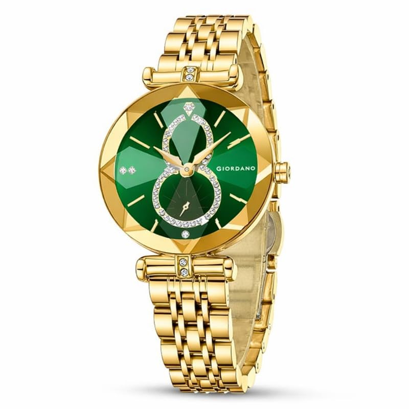 Image of Giordano Luxury Watch for Women - Round Diamond Cut Glass Dial, Elegant Stainless Steel Strap with Quartz Movement