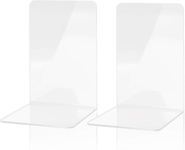 Clear Acrylic Bookends, MSDADA Acrylic Book Ends for Book Shelves, Non-Slip Desktop Book Organizer Stationery Bookracks for School Supplies Library Books Office Book Holder(1 Pair)