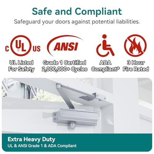 POWAWINI Automatic Door Closer, Adjustable Self Closing, Backcheck Function, ADA Compliant, UL 3 Hour Fire Rated, Grade 1 Heavy Duty, 2 Million Cycles, Residential & Commercial Use, Silver Aluminum by POWAWINI - Image 6