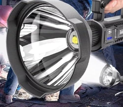 USB Rechargeable Flashlight – Super Bright LED Work Light, Large Emergency Light with 3 Modes, Magnetic Base & Hook, for Garage, Camping & Power Outages