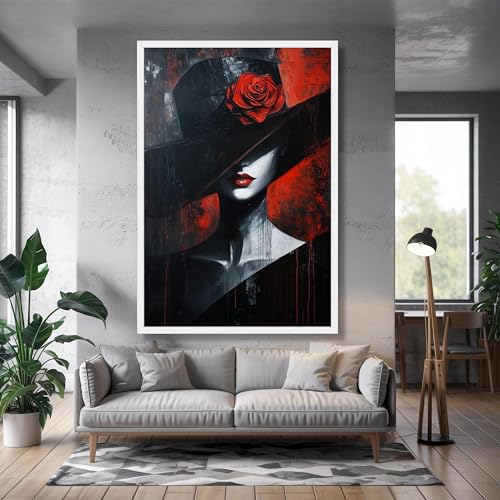 Affiche chapeau rose rouge noir pour habiller un grand mur vide de salon