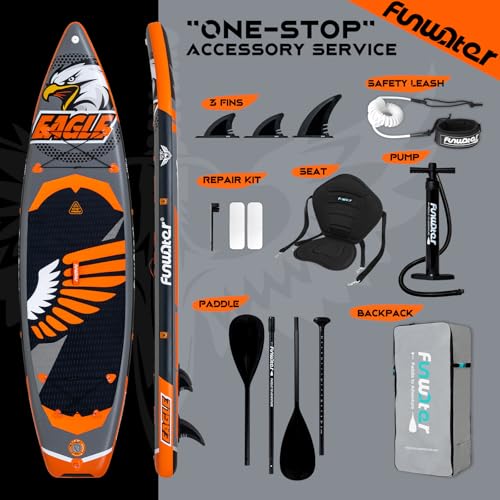 Image of FunWater Stand Up Paddle Board Ultra-Light Inflatable Paddleboard with SUP Accessories for Adults & Youth of All Skill Levels (Black /Orange Eagle)