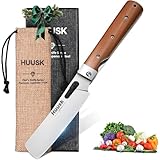Huusk Japanese Folding Nakiri Knife - Pocket Chef Knives with 440C Stainless Steel Ultra Sharp Blade, Portable Kitchen Knife for BBQ Trip Outdoor, Christmas Gift for Men and Women