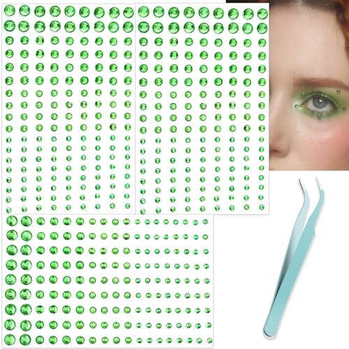 Image of NOOEPC Green Face Gems Hair Gems, Self-Adhesive Face Jewels Eye Jewels Rhinestones 3 /4 /5 /6 mm DIY Face Gems Stick on, Christmas Makeup Rhinestones Gems Rave Accessories for Face Eyes