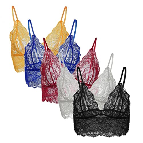 Ensemble lingerie 5 pièces sans armatures avec crop top col V en dentelle extensible pour grand confort