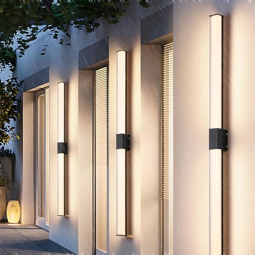 Modernas luces LED de pared – IP65 impermeable negro largo aplique para decoración de jardín y patio – Ajustable 3000 K/4000 K/6000 K accesorios de iluminación exterior