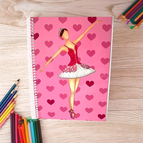 Ballerina Mariela Notizbuch, 100 Seiten, kariert, 17 x 24 cm, halbstarrer Einband, Papier, 80 g, illustriertes Design, Geschenkidee Ballett
