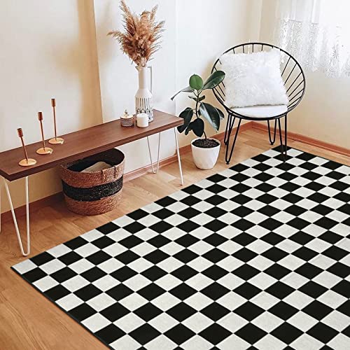 Seavish Checkered Rug, 5X6.5 Ft Black And White Outdoor Rug Moroccan Checkerboard Mat Washable Runner Rug Cotton Woven For Hallway Front Door Bedroom Entryway Kitchen Floor Reversible Area Rugs #TOP1