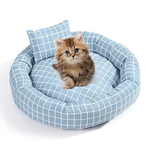 Katzenbett Hundebett Kleine Hunde Waschbare 2 in 1 Katzenbett Plüsch Weich Katze Schlafen Bett Katzensofa Flauschige Katzendecke, Rundes Katzenkörbchen Warm Winter, hellblau, L Cover