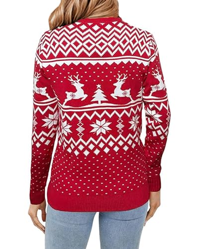 Christmas Sweater Couple Matching Reindeer Snowflakes Crewneck Knit Pullover Men Women Xmas Jumper2