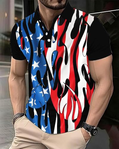 Camiseta polo con diseño de bandera estadounidense, patrón patriótico rojo, blanco y azul con estrellas miniatura 2