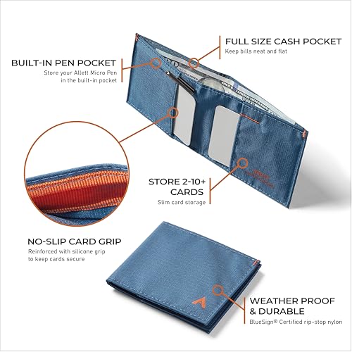 Allett Sport Wallet, Indigo Blue | Nylon, RFID Blocking, Bifold, Slim, Minimalistic, Front Pocket | Holds 2-10+ Cards | for Men & Women4