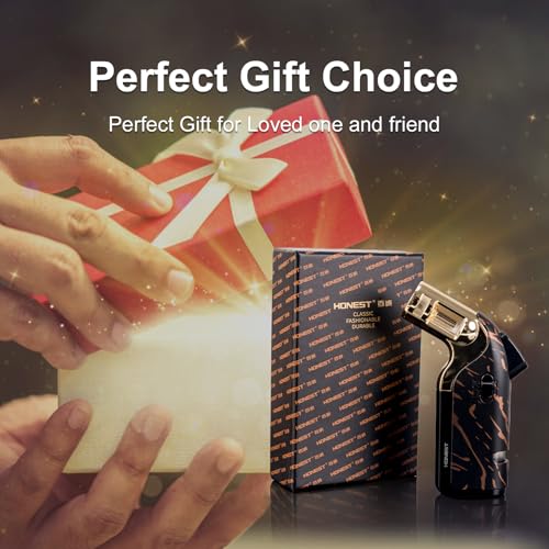 Torch Lighter,Windproof Adjustable Single Jet Flame with Punch,Refillable Cool Lighter with Safety Lock for Camping,Travel in Gift Box