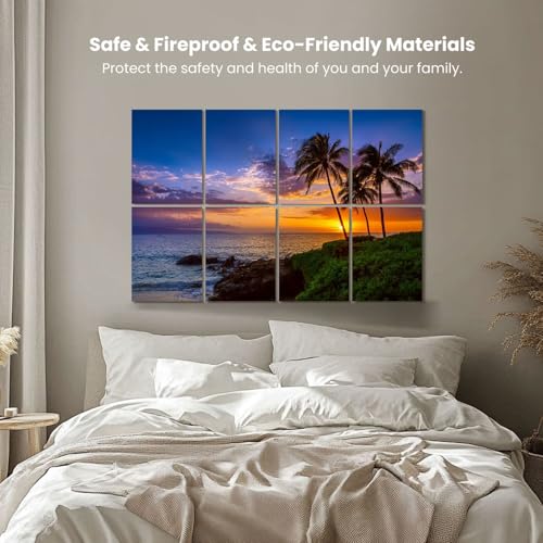 Paneles acústicos decorativos con absorción de sonido Kanworse, 8 piezas, 48 x 32 pulgadas, diseño playa tropical al atardecer miniatura 4