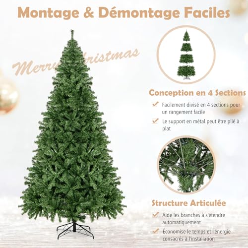 GYMAX Sapin de Noël Artificiel 270cm, avec 2132 Branches Denses & Support en Métal, Arbre Vert Décoratif en PVC, pour Maison, Magasin, Inérieur, Extérieur – vue 5