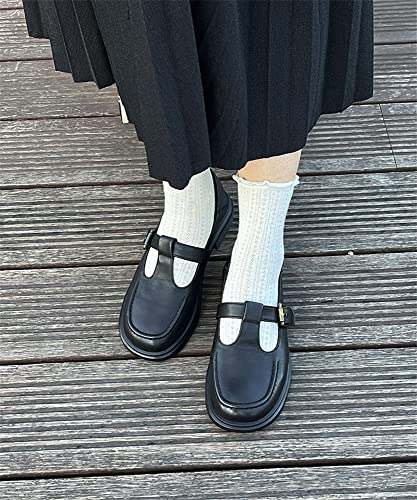 Women's Classic T-Strap Mary Jane Flats Soft Leather Uniform Dress Shoes4