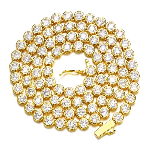 BREN 3mm Bezel Tennis Necklace Yellow Gold Plated 16 inch Chain for Women