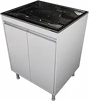 Tanque de Lavar Roupa com Gabinete, Aço Inoxidável, Cuba 46L, Portas Duplas, com Pés Ajustáveis