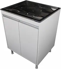 Tanque de Lavar Roupa com Gabinete, Aço Inoxidável, Cuba 46L, Portas Duplas, com Pés Ajustáveis