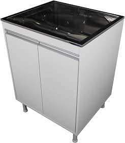Tanque de Lavar Roupa com Gabinete, Aço Inoxidável, Cuba 46L, Portas Duplas, com Pés Ajustáveis
