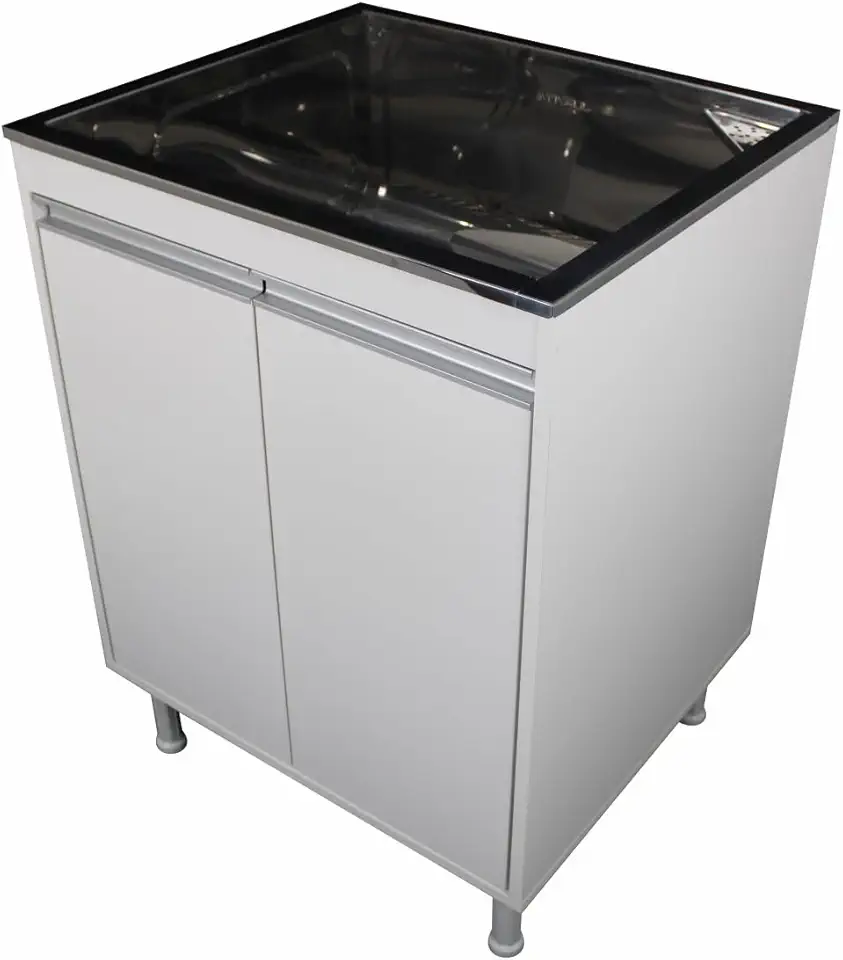 Tanque de Lavar Roupa com Gabinete, Aço Inoxidável, Cuba 46L, Portas Duplas, com Pés Ajustáveis