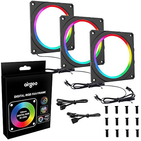 Addressable RGB 120mm Fan Halo, Airgoo 3 Packs WS2812B RGBIC Rainbow 5V 3-pin ARGB Fan Frame for 120mm PC Case Fan Without Lighting, for Aura SYNC, Gigabyte RGB Fusion, MSI Mystic Light Sync M/B Cover