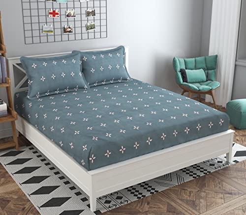 Image of KAWI Elastic Fitted Bedsheets Queen Size (60 inchx78 inch) Cotton Feel Dpuble Bed, 2 Pillow Covers 200TC - Dark Grey