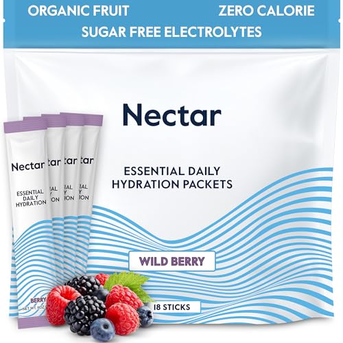Image of Nectar Hydration Packets - Electrolytes Powder Packets - No Sugar or Calories - Organic Fruit Liquid Daily IV Hydrate Packets for Dehydration Relief and Rapid Rehydration (Berry 18 Pack)