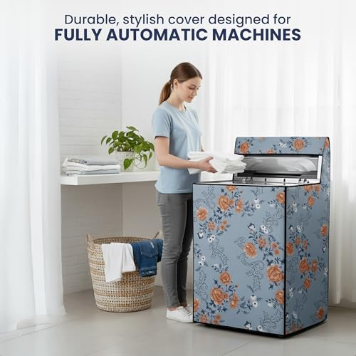 Image of Robustt Top Load Fully Automatic Washing Machine Cover for 8 Kg, 8.5 Kg, 9 Kg, 9.5 (Printed) | Waterproof & Dustproof Polyester Fabric with Zipper | Protection Cover | 63 x 63 x 93 cms