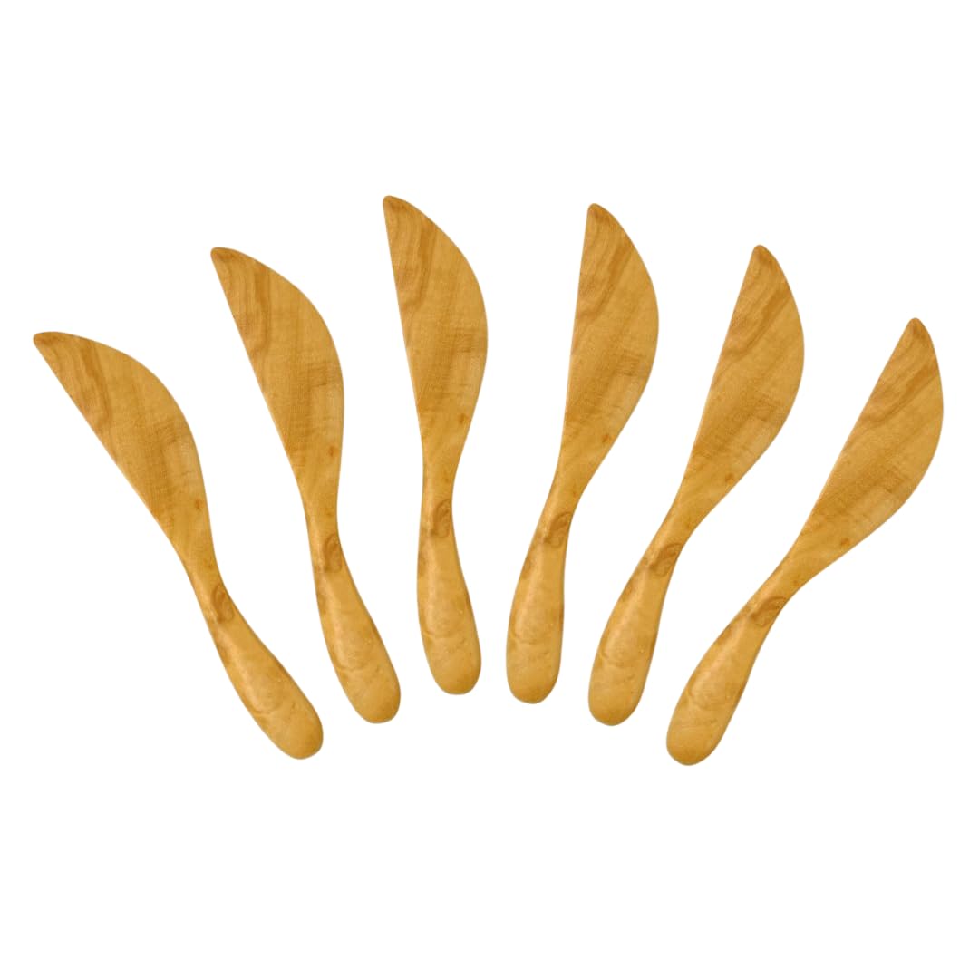 Natural Wood Spreader Knives, 6 inch Butter Spatulas, Set of Small Condiment Knives for Kitchen (6)