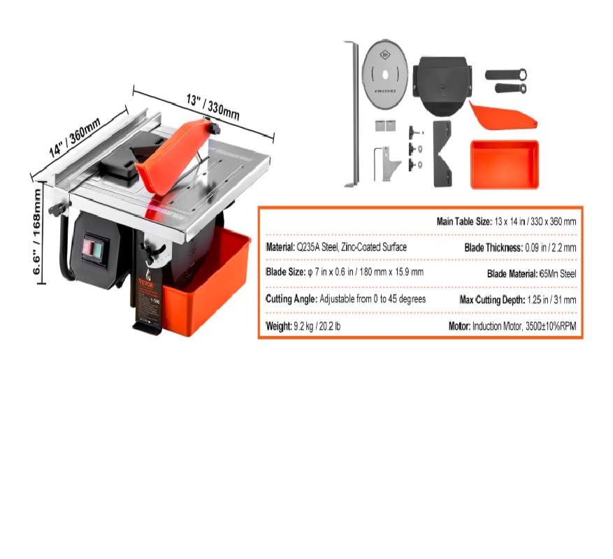 Watiページ NEW Wet Tile Saw Tile Cutter 7-inch 65Mn Steel Blade 3500