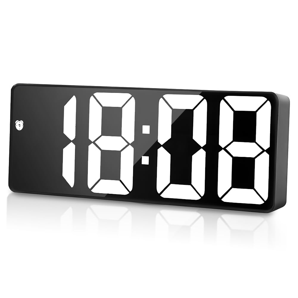 flintronic Digital Alarm Clock, LED Clock with Big Display, Bedside Alarm Clock, Battery Powered Clock, Alarm Clocks with Snooze Temperature Date Brightness Adjustable for Home Office