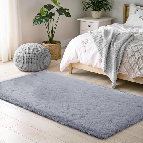 BEIMO Alfombra Pelo Largo, Shaggy Moderna Alfombras Salón, Suave, Antideslizante, No Pierde Pelo Alfombra para Dormitorio, Habitacion, Gris Oscuro, 60X120CM