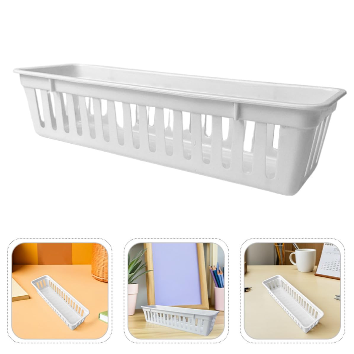 Alipis Organiseur de Crayons en Plastique Blanc, Design Rectangulaire Simple Ventilation, Lot de 12 Paniers Multifonctions pour Bureau et Salle de Classe