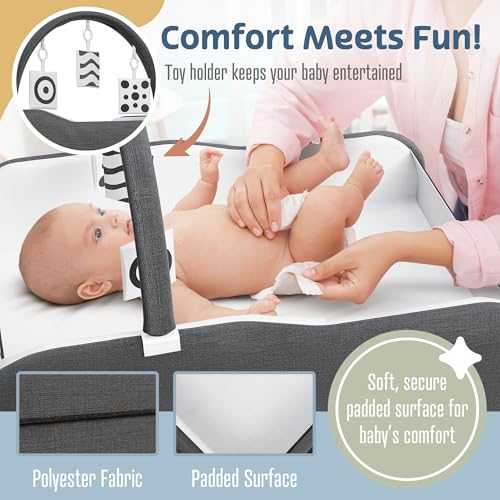 Image of Baby Changing Table Black with Storage - Collapsible Baby Diaper Changing Station with Toy Holder, Baskets - Diaper Changing Table for Small Spaces, Portable Changing Table for Baby