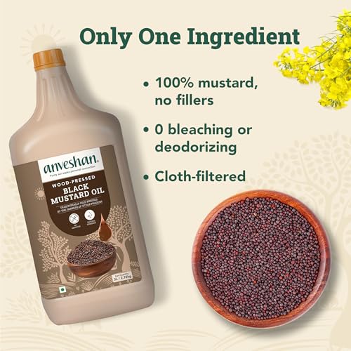 Image of Anveshan Wood Pressed Black Mustard Oil - 3 Litre HDPE | HDPE Can| Kolhu /Kacchi Ghani /Chekku | A1 Grade Mustard Seeds & 0 trans fat| Rich Aroma & Flavour of Real Mustard Seeds| Naturally Cholesterol Free & Goodness of Omega 3