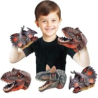 3 Pcs Dinosaur Hand Puppets Realistic Animal Head Toys Set, Dinosaur Puppets for for Home, Stage and Class Role Play Toys Interactive Story Toy for Boys Girls (T-Rex+Toros+Triceratops)