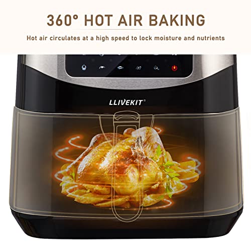 LLIVEKIT XL 7L Large Air Fryer, Family Size Hot Air Fryer 1800W Digital Display with 10 Presets, Removable Basket, Timer & Preheat for Oil Free & Low Fat Cooking (21 Recipes)