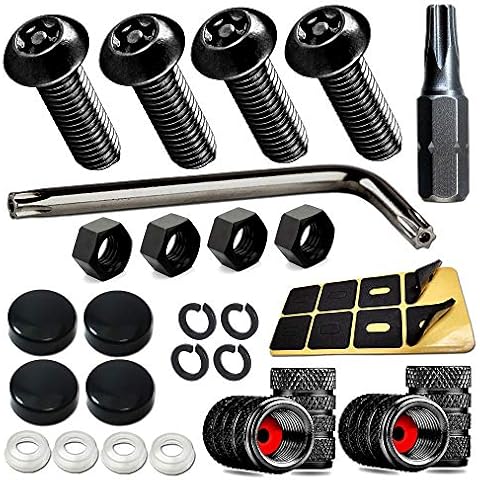 Black License Plate Screws- Stainless Steel Car Tag Plate Mounting Hardware, Rustproof Anti-Theft Security Mechanical Bolts Fit Front or Rear, with Matte Black Caps Covers, Nuts Fasteners Cover