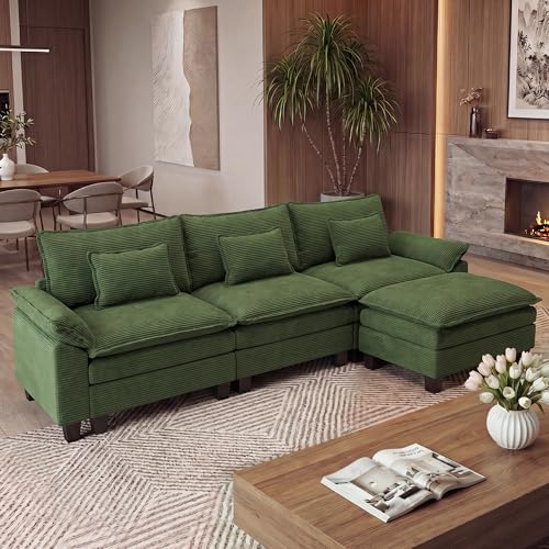 Image of URRED Oversized Modular Sectional Sofa，Solid Green：122 inch L Shaped