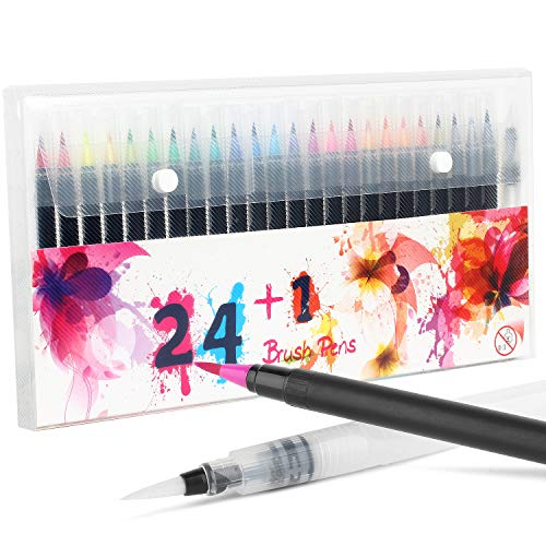 DIZA100 Aquarellstifte, 24 Farben Pinselstifte mit flexiblen Nylon Pinselspitzen, Aquarell-Pinselstifte Set zum Ausmalen, Malen und Kalligraphie mit Wasserpinsel für Künstler und Anfänger Maler