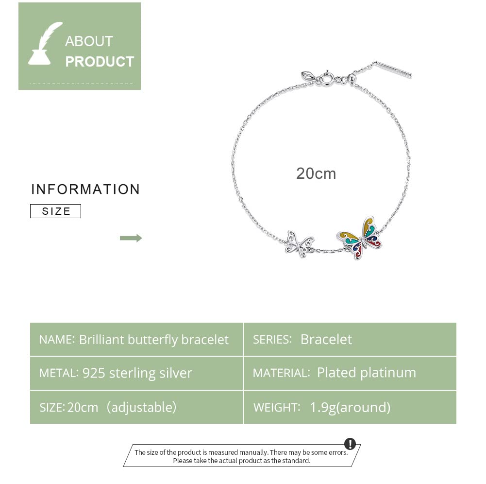 Pulsera de cadena de mariposa brillante de plata de ley 925 para mujer, joyería chapada en platino